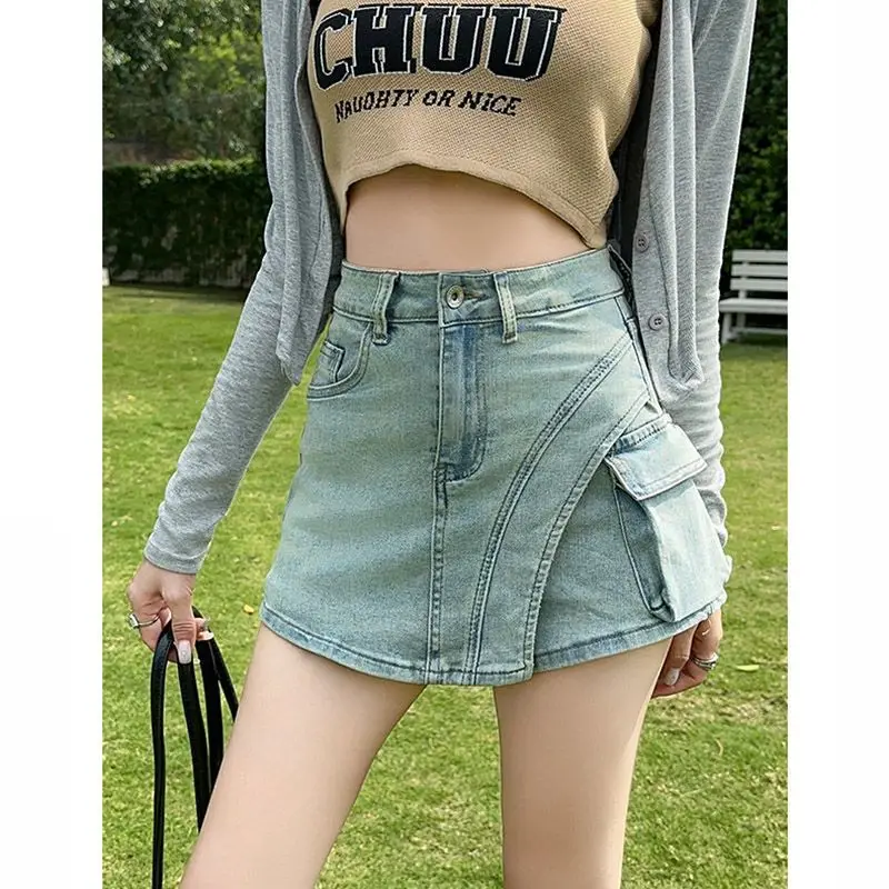 

Spice Girl Personality Denim High-waisted Skirt Summer New Retro Do Old Skinny Irregular A-line Denim Skirt Modern Stylish 2024