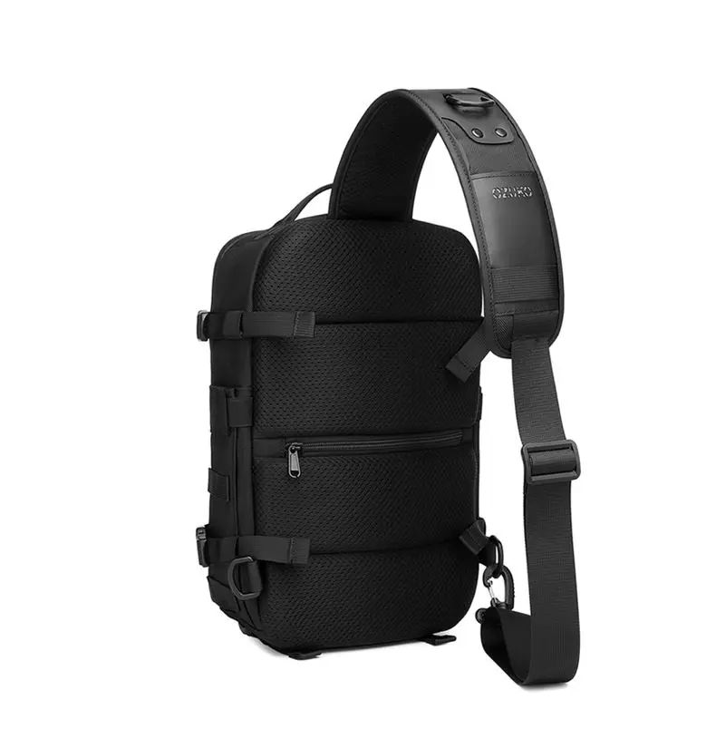 OZUKO Umhängetasche für Herren, Brusttasche, wasserdicht, taktische Taille, Umhängetasche, Reißverschluss, modisch, Outdoor-Sport, großes Fassungsvermögen, Schwarz – Detail 15