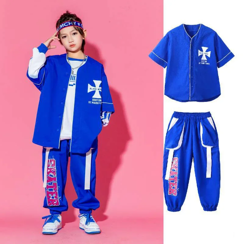 Jungen Hip Hop Set Baseball Jacke Cargo Hosen Mädchen Streetwear Sport Mantel Kinder Jazz Kleidung Kinder Street Dance Kostüm