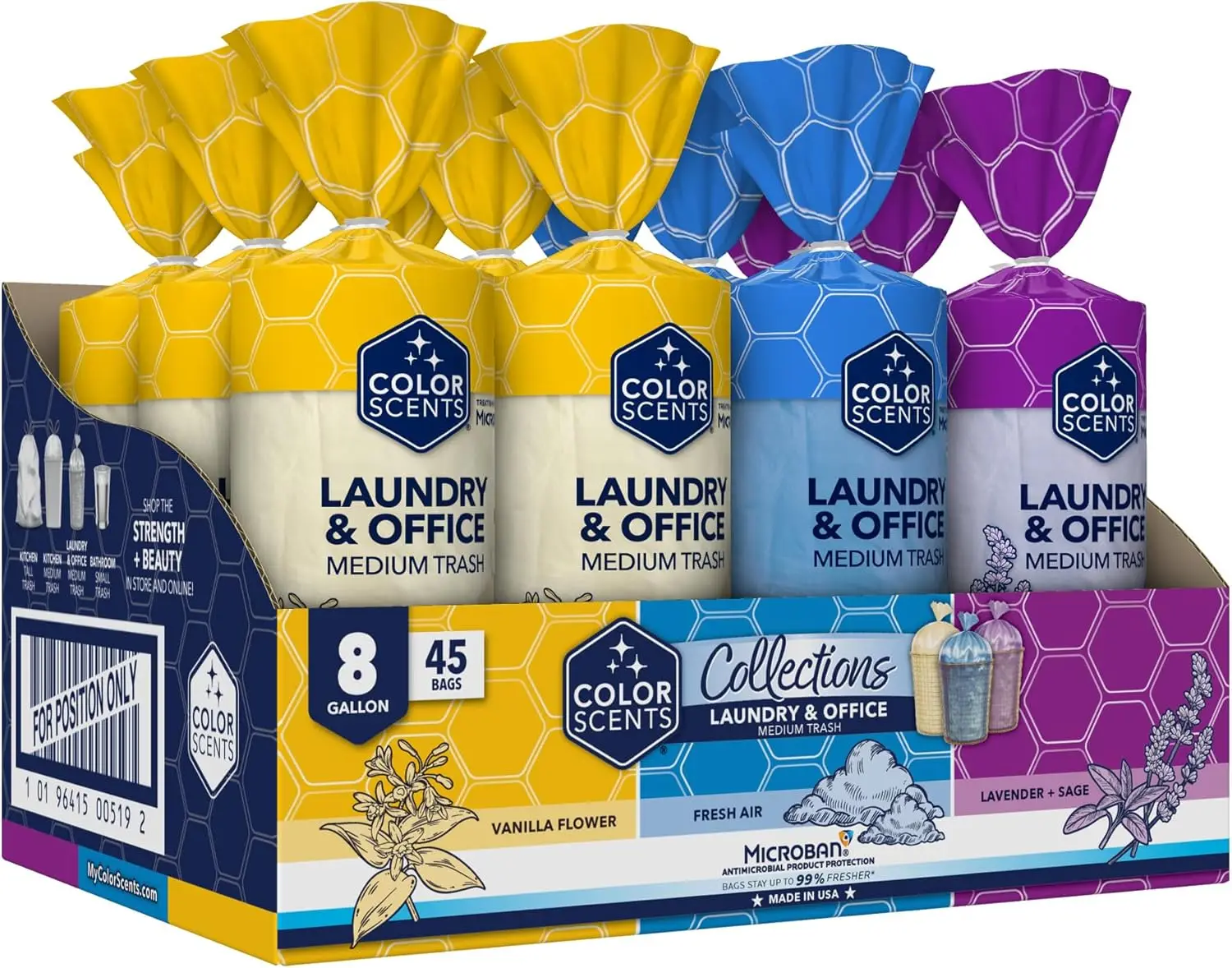 

8 Gallon Scented Trash Bags, 540 Count with Twist Tie in 3 Colors and Scents for Home and Travel