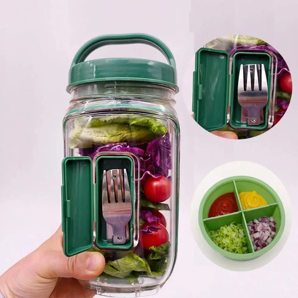 Leakproof Plastic Salad Box with Side-Opening Cover Portable Breakfast Fruit Storage Cup for Picnic Home Office view 3