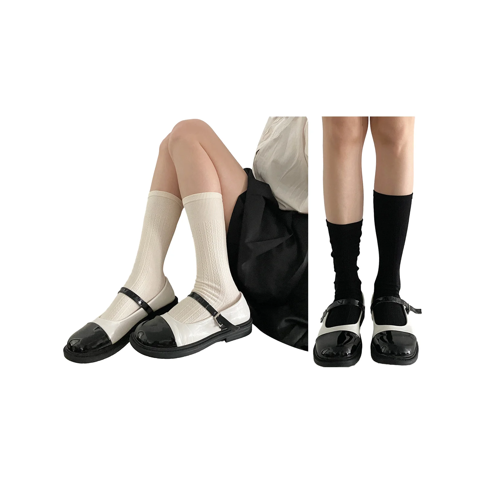 

Pure desire love vertical striped cotton socks black and white combination 1 pair