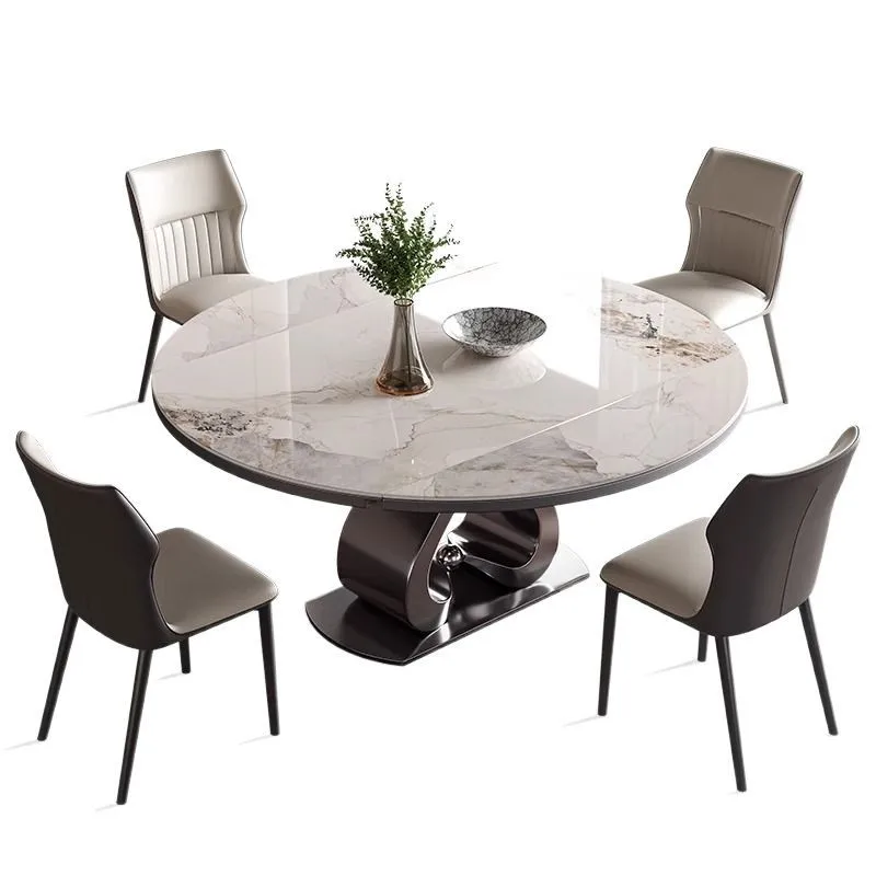 

Modern light luxury rock slab dining table telescopic folding square and round dual-purpose with induction cooker