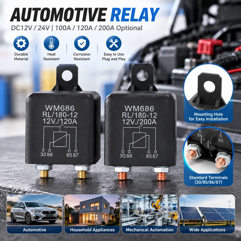 WM686 Car Relay 4 Pin Normally Open DC 12V 24V 100A 120A 200A Starter Relay Battery ON/OFF Split Charge Switch