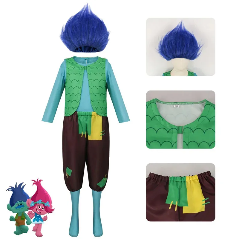 Disfraz de Cosplay de Anime con Estampado de Trolls, Conjunto de Camiseta y Pantalones de Poppy para Niños, Disfraz de Carnaval de Halloween, Peluca y Traje para Niños y Adultos