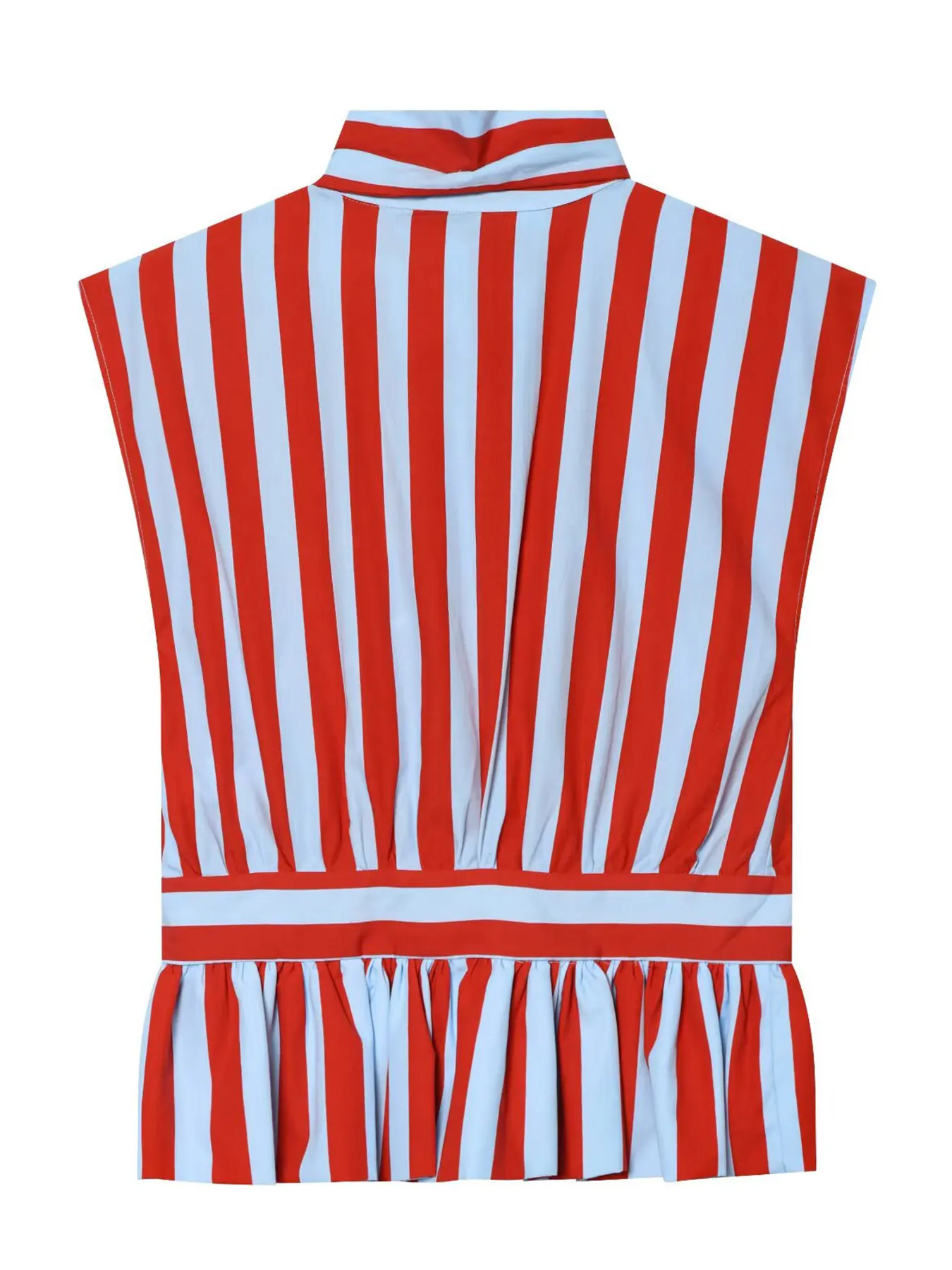 HH Women Elegant Fashion Red Blue Stripe Blouse Bow Tie Neck Single Breasted Sleeveless Shirt Casual Women High Street Chic Tops view 5