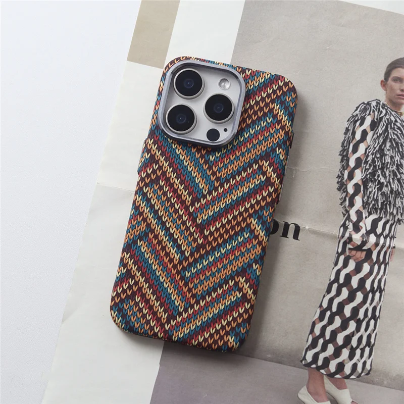 

Bohemian Woven pattern Relief Magsafe Case For iPhone 13 15 14pro 15Pro Max Metal Lens Matte Magnetic Wireless Charge Hard Cover