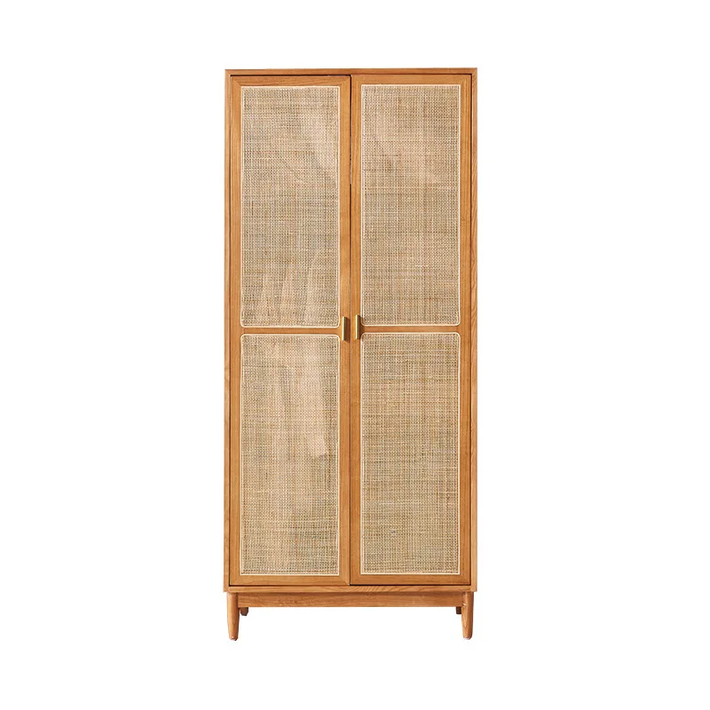 

Japanese-style rattan wardrobe, wabi-sabi style apartment, minimalist bedroom, solid wood storage cabinet