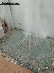 Floor Length Wedding Veils Colorful Floral Appliques Lace Bridal Veil