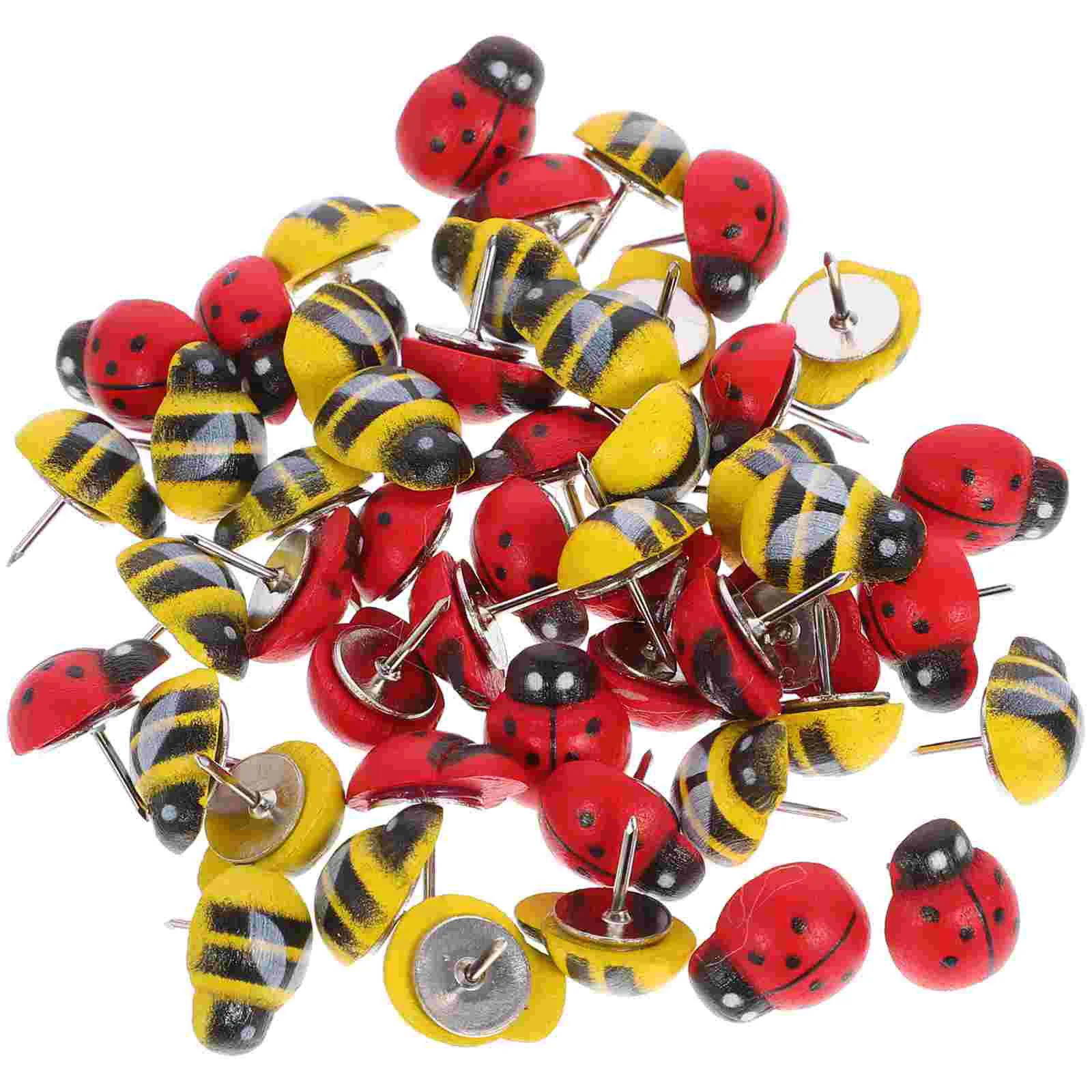 

50 Pcs Bee Multifunction Ladybug Thumbtack Animal Iron Wooden Daily Use Tacks Compact Thumbtacks