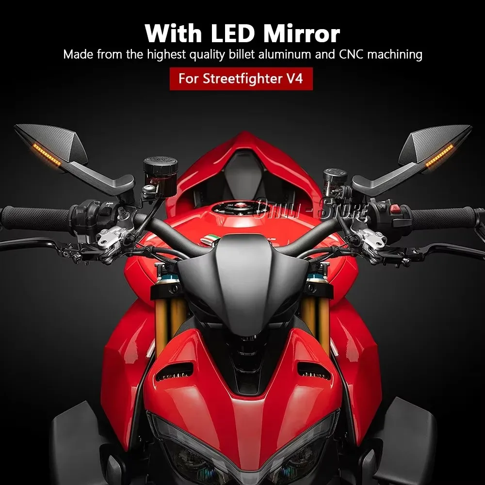 For Ducati Streetfighter V4 STREETFIGHTER V4 Aluminum Turn Signal Indicator Side Mirrors With LED Motorcycle Rearview Mirrors