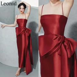 LEONID Satin Formal Evening Gown 2024 Prom Dresses Fashion Sexy Spaghetti Strap Sheath Party Dress Ankle-Length Sleeveless Bow