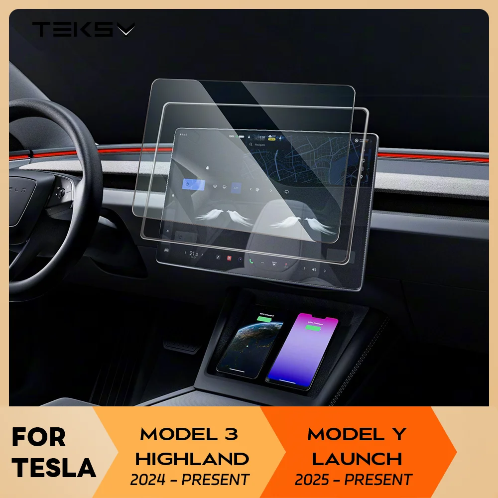 

Для Tesla New Model Y Launch 2025 Model 3 Highland 2024 Защитная пленка из закаленного стекла с полным покрытием, мягкая черная рамка сзади