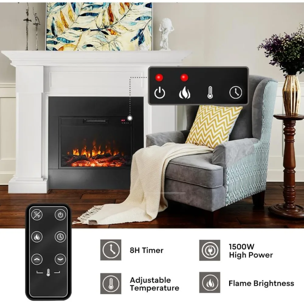 54.8-Inch White Electric Fireplace with Mantel, Stylish Heater for Your Living Room or Bedroom, Includes