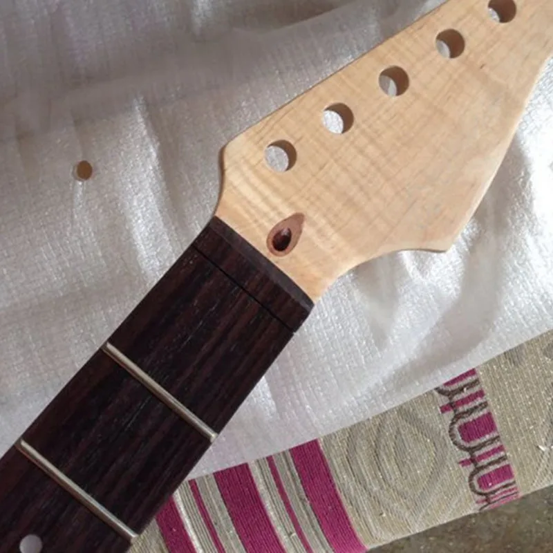 Disado 22 Frets Tiger Flame Maple Wood Color Electric Guitar Neck Rosewood Fingerboard Guitar Accessories Parts