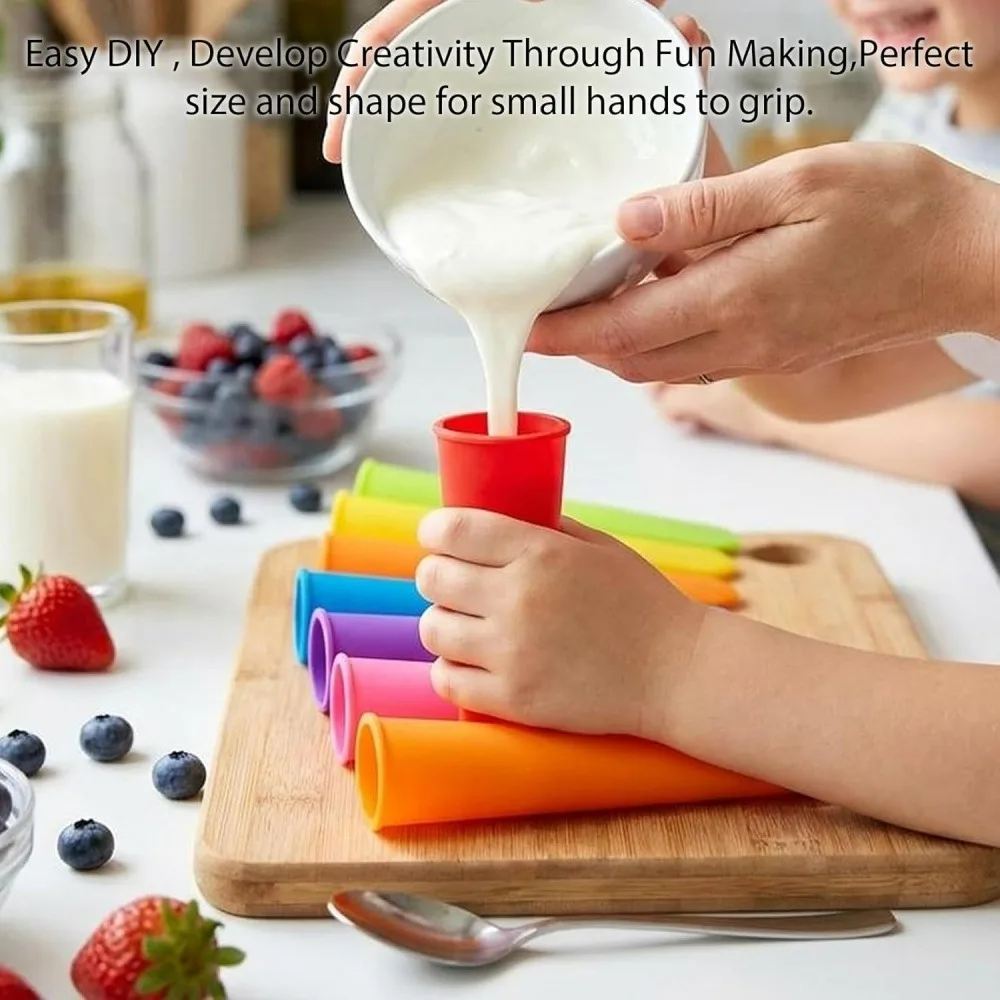 6pcs Food-grade Silicone Ice Cream Molds with Lid DIY Homemade Juice Ice Lolly Reusable Leak-Proof Ice Cube Tray Kitchen Gadgets