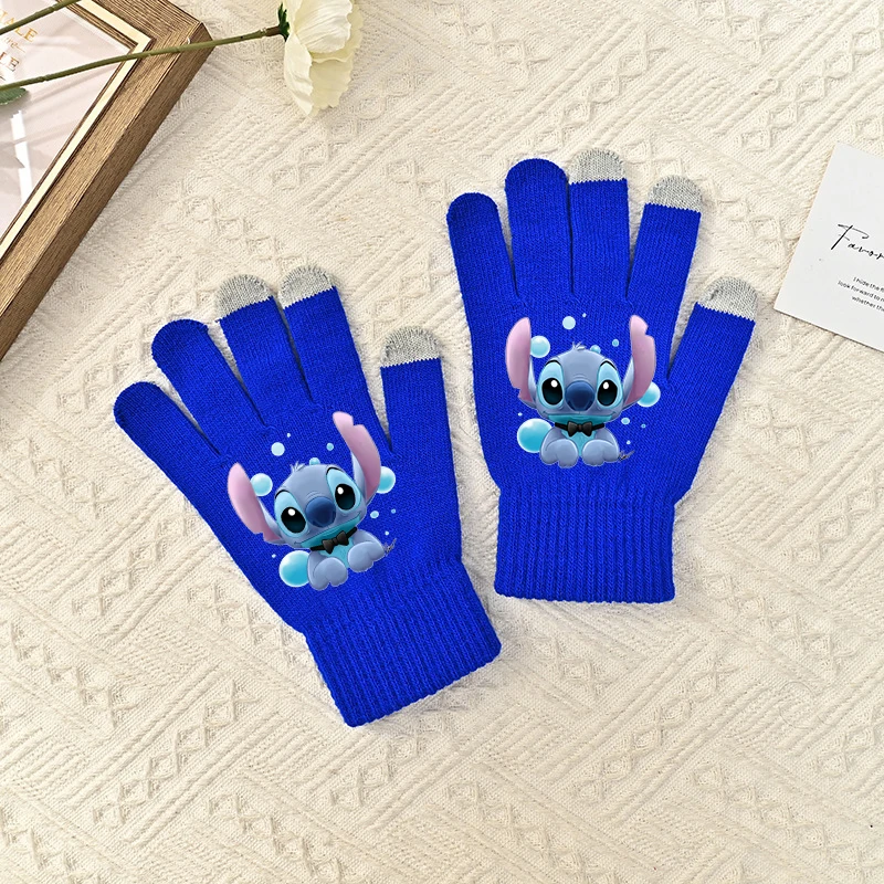 Disney Stitch Adult Glove Winter All Finger Warm Acrylic Fibers Soft Breathable Gloves Cartoon Anime Women Birthday Cute Gifts