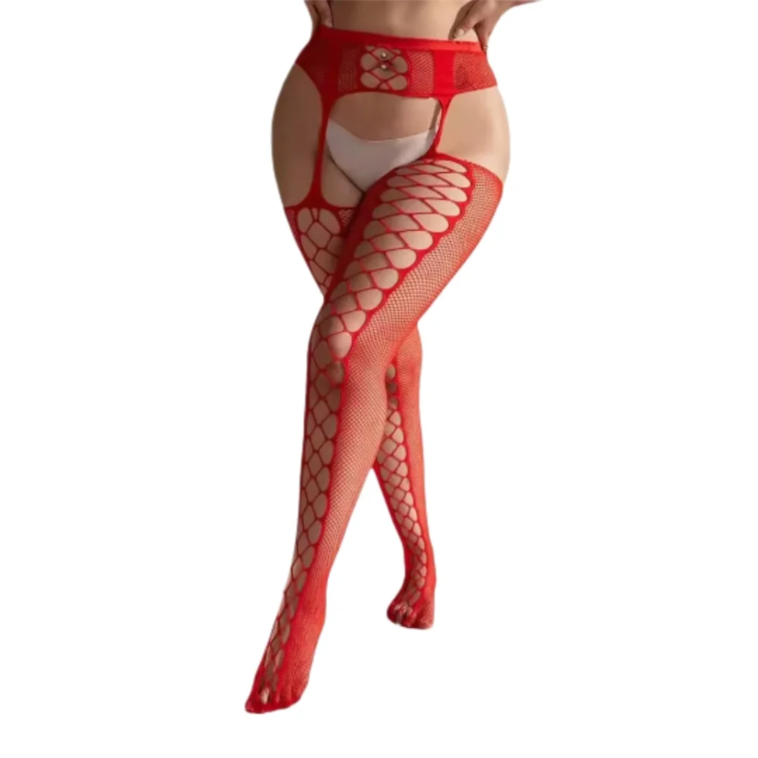 Modische, große, rote Netzstrümpfe mit Spitze für Weihnachten, knielange, schwarze Netzstrümpfe, lange Socken für Damen, 3XXXXL, 4XL, Clubwear, sexy. – Detail 7