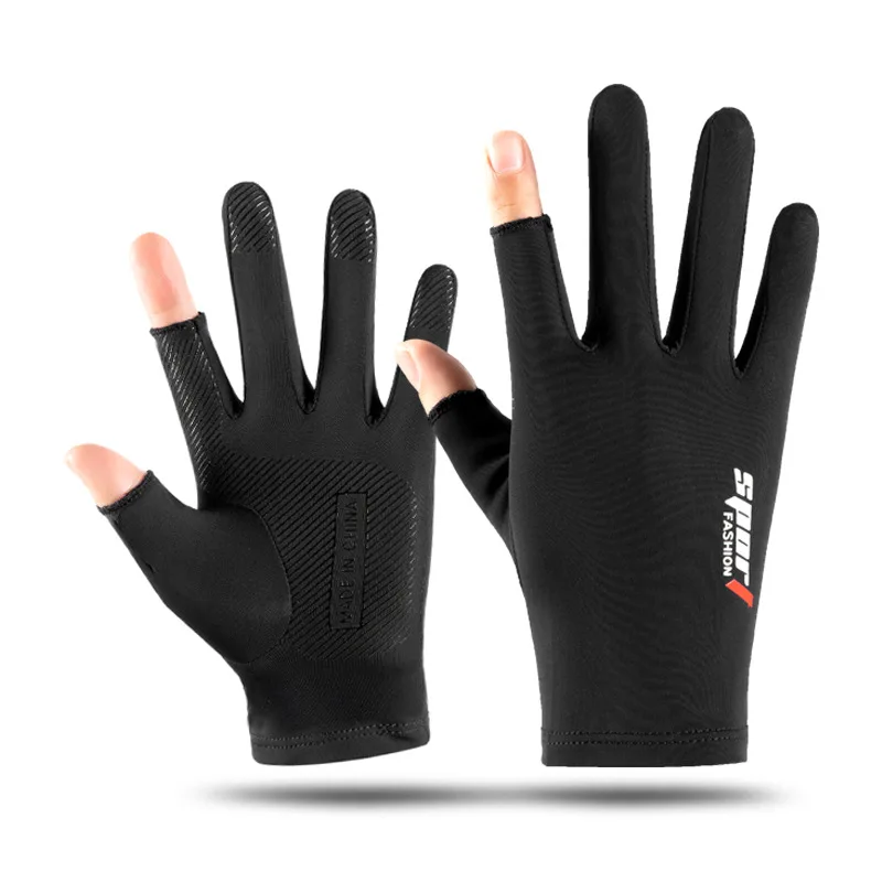 Gants de pêche demi-fins pour hommes, protection solaire, anti-patinage, fuite de conduite et de cyclisme, deux doigts, été