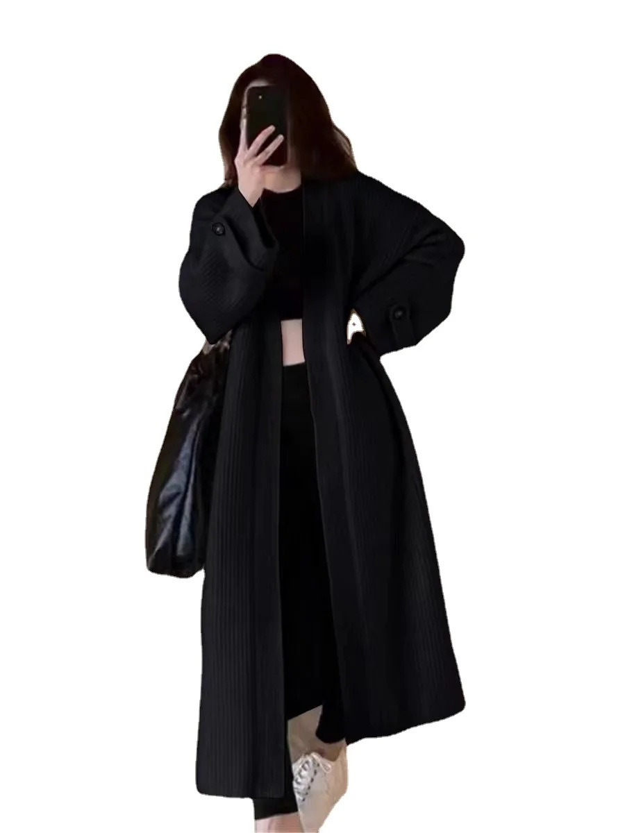 Cardigã de malha comprida feminino, solto, sólido, ponto aberto, manga cheia, elegante, para outono e inverno