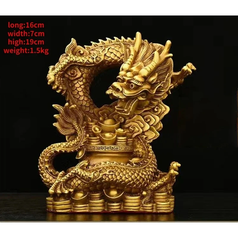 

Chinese Pure Copper Fengshui Animal Dragon Ornaments Treasure Bowl Dragon Zodiac Home Desktop Statues Decorations