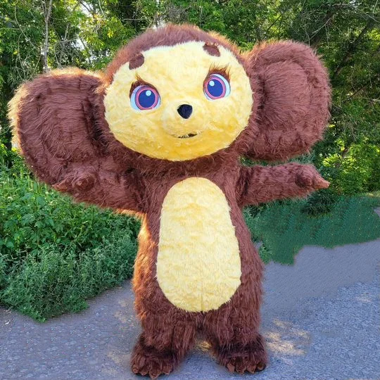 

2m/2.6m Inflatable Cheburashka Monkey Mascot Costume Yellow Face Big Ears Adult Christmas Party Suit No Battery