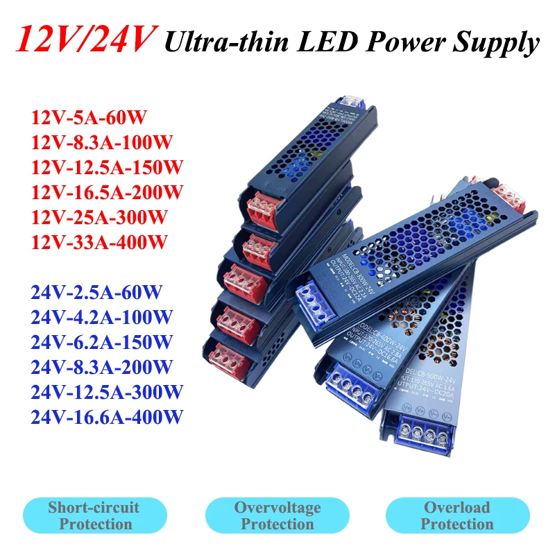 

DC Power Supply 12V 24V AC 220V TO DC 12V 24V 60W 100W 150W 200W 300W 400W Power Supplies Transformer LED Driver LED Strip Light