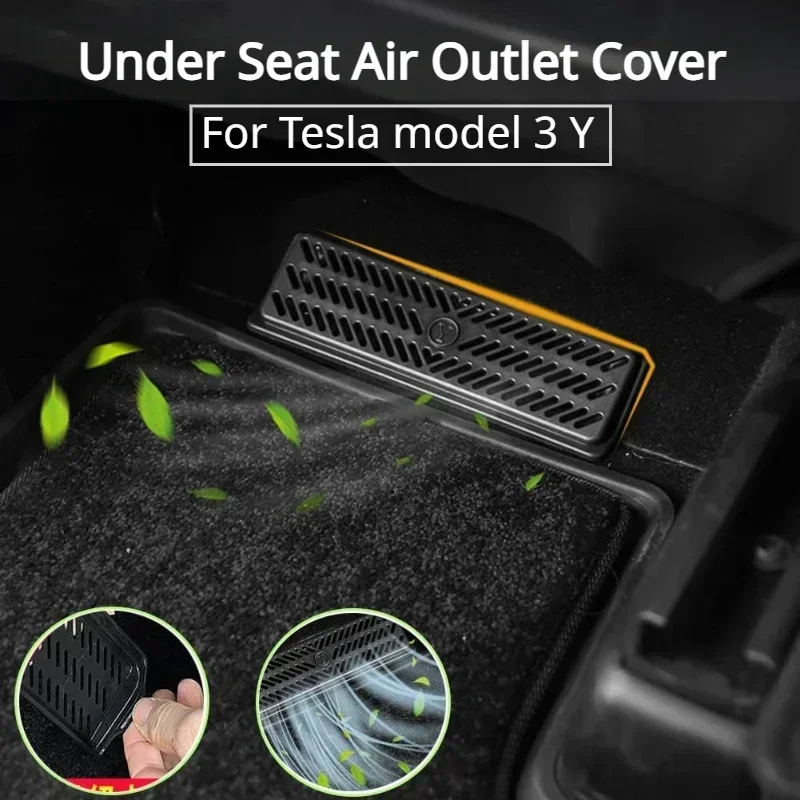 2pcs/set Under Seat Air Vent Cover Anti-Block Center Console Rear Backseat Outlet Grille Protector for Tesla Model 3 Y 2021-2023