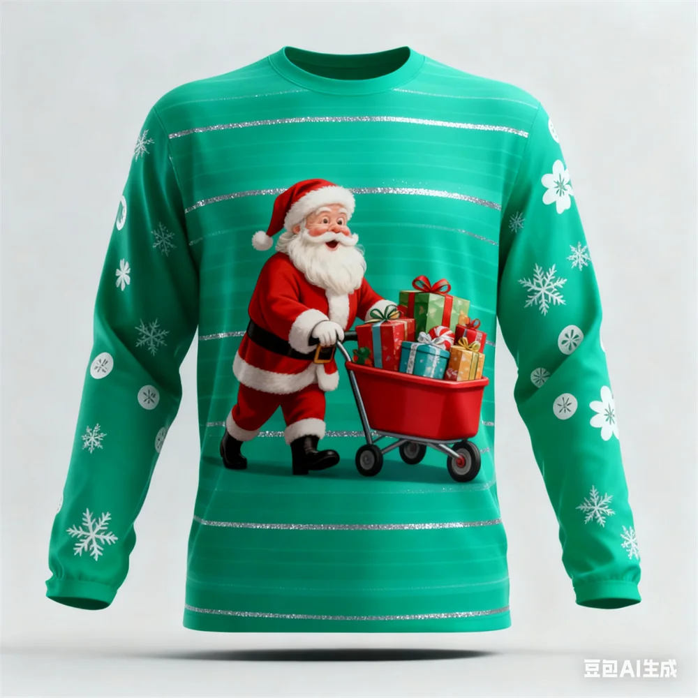 عيد الميلاد الرجال تي شيرت بأكمام طويلة متعة سانتا كلوز نمط طباعة الخريف القطن تي شيرت للرجل السنة الجديدة تي شيرت ملابس رجالي