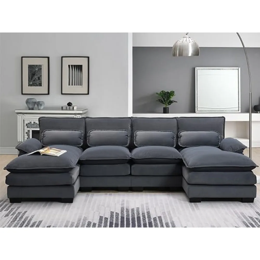 

109.8“ Sectional Sofa Cloud Couch for Living Room, Modern Velvet Large Overstuffed U Shaped Couch, Comfy Modular Sofa Sleeper