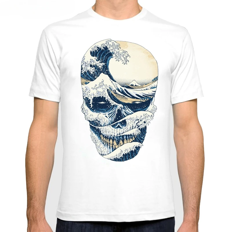 

Vagarytees модные мужские летние повседневные футболки с короткими рукавами для мальчиков The Great Wave Skull мужские топы мужская футболка