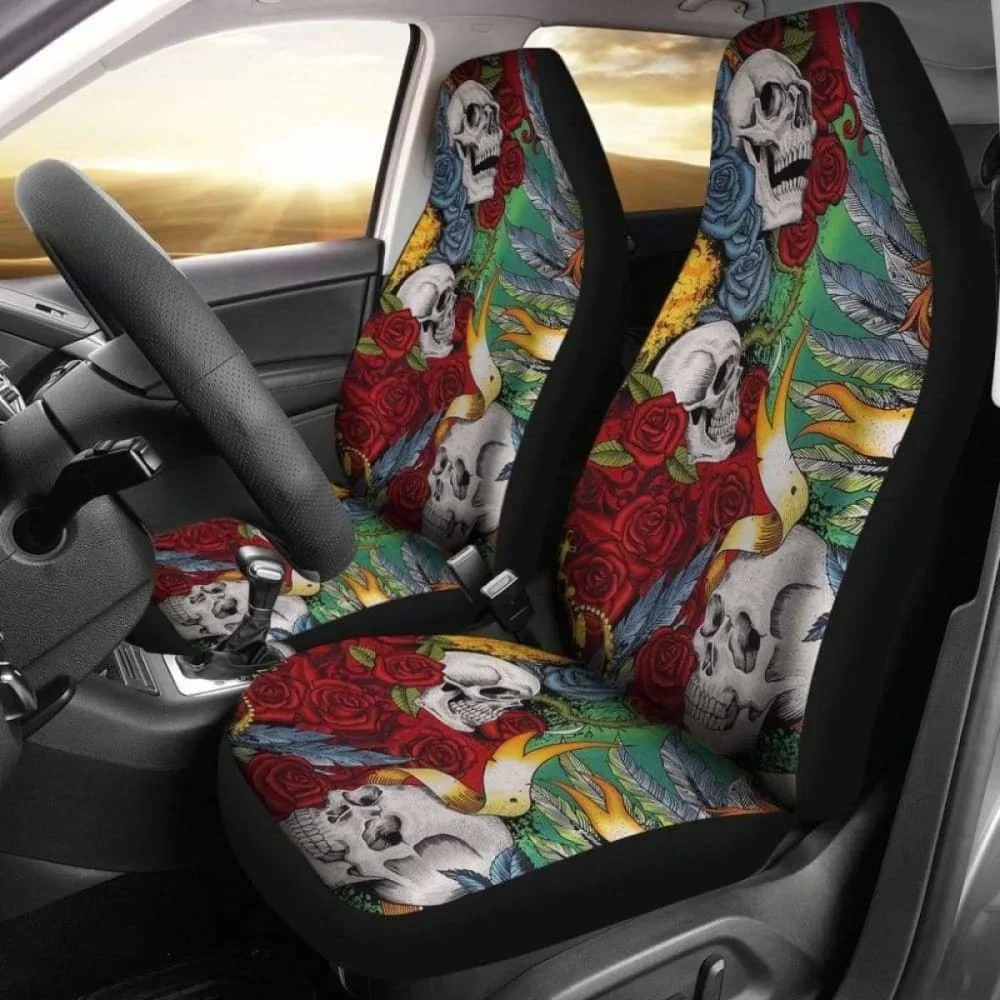 Set Of 2 Skull King Queen Car Seat Covers,Pack of 2 Universal Front Seat Protective Cover