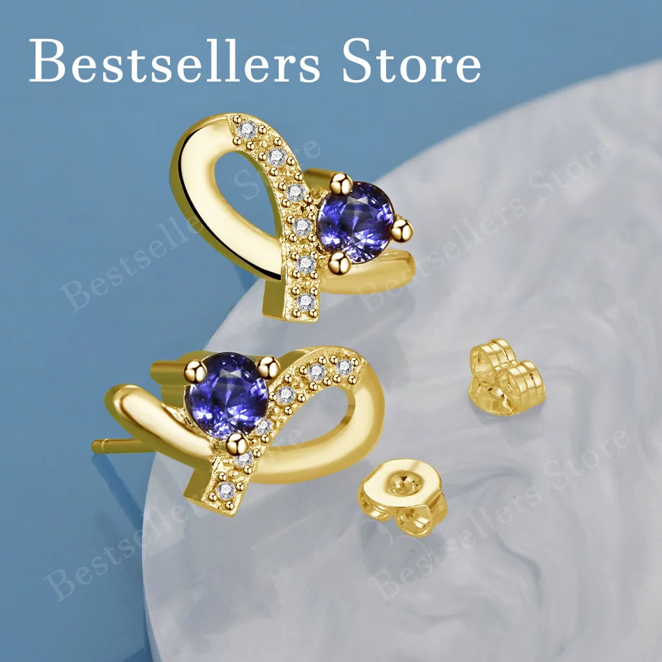 18K Gold-Plated Exquisite Curved Purple Zircon Stud Earrings – A Stylish Accessory for Weddings and a Perfect Gift for Women