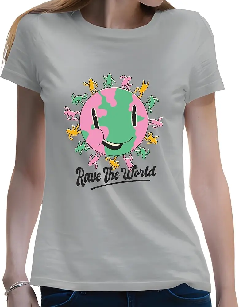 People Save the Planet with Smiling Planet and Dancing Quote Rave Planet  High Quality 100%Cotton Short Sleeve