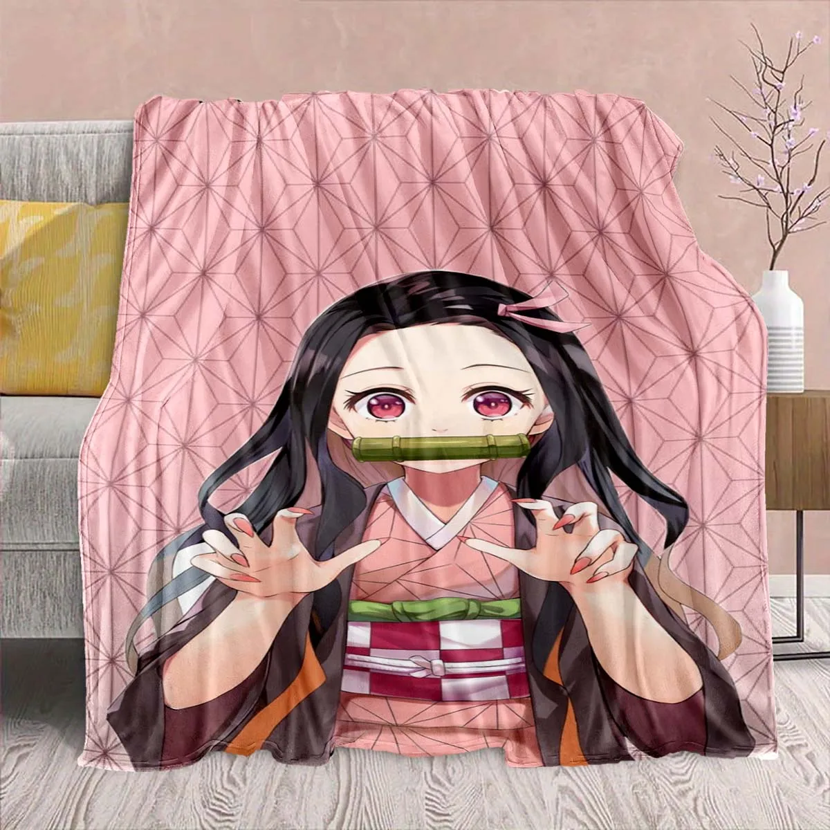 Demon Slayer Anime Flannel Blanket - Soft Warm Perfect for Sofa, Bedding Camping Travel Office Home Decor -QJY