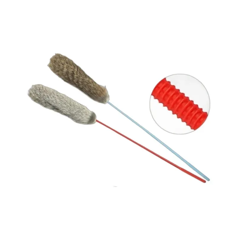 고양이 1pcs Random Color Tease Cat Stick Faux Rabbit Fur Pompom Plush Pet Interactive Stick Cat Playing Training Toys Pet Supplies