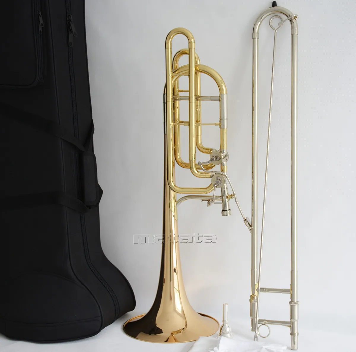 High quality Tuning Slide Double Rotor Bass Trombone Bb/F/Eb&Bb/F/D/Gb Gold Brass Bell