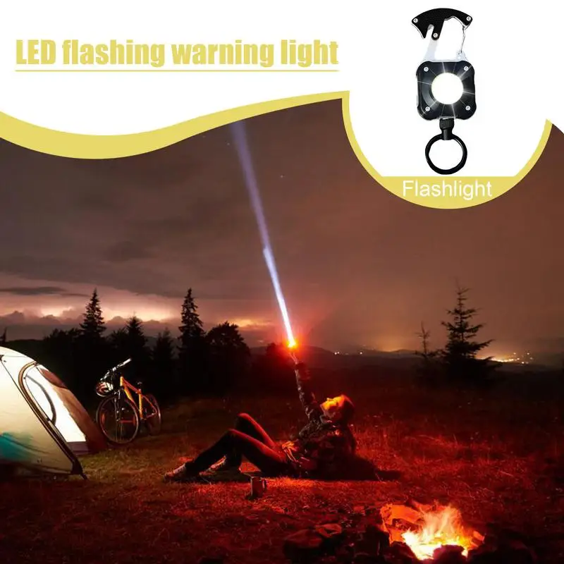 Survival Keychain Portable Retractable Work LED Light Carabiner Light Keychain Key Ring With Escape Hammer Outdoor Tools For