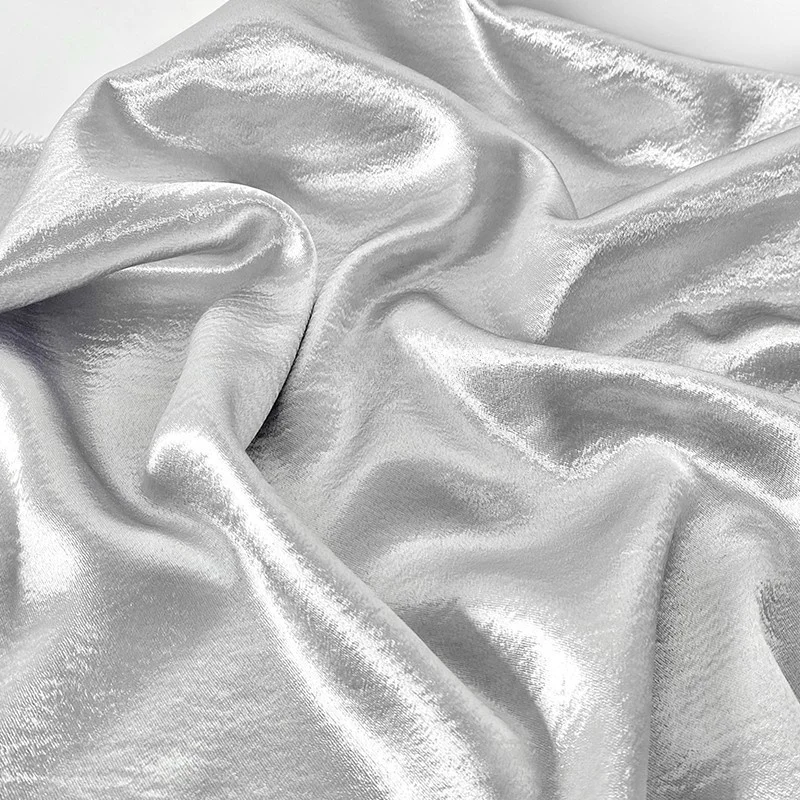 

Silver Water Ripple Elastic Anti-Wrinkle Glossy Drape Cambric Satin Designer Fabric