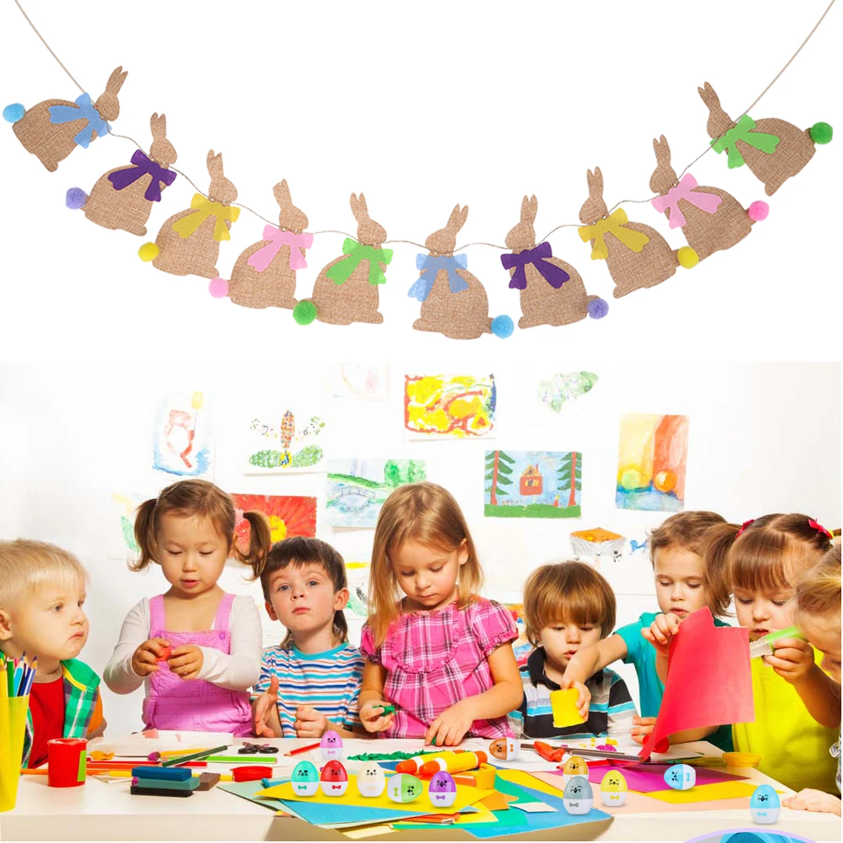 

Happy Easter Banner 2 5m Colorful Bowknot Rabbit Decor Festival Banners Home Party Outdoor Easter Decorations Ideas