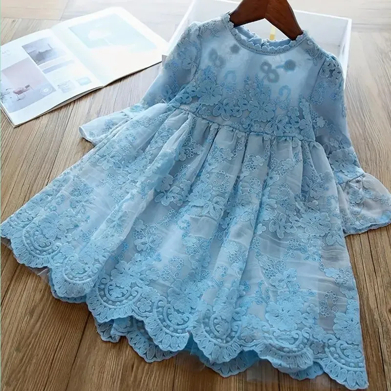 Nuove ragazze vestito elegante festa di nozze vestito da principessa vestiti Casual per ragazze maniche lunghe ricamo floreale Vestido per bambini 3