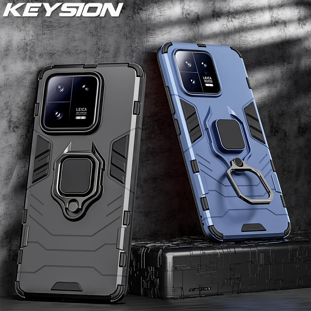

KEYSION Shockproof Armor Case for Xiaomi 13 13 Pro 5G Silicone + PC Ring Metal Stand Phone Cover for Xiaomi 12 12X 12 Pro 12T 5G