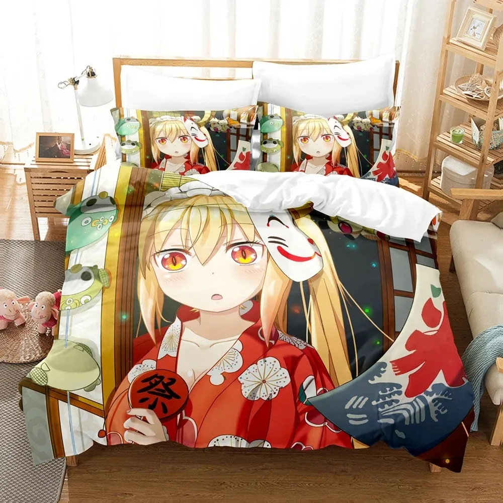 3D Printed Miss Kobayashis Dragon Maid Bedding Set Anime Kanna Duvet Cover Double Twin Full Queen King Adult Kids Quilt Cover