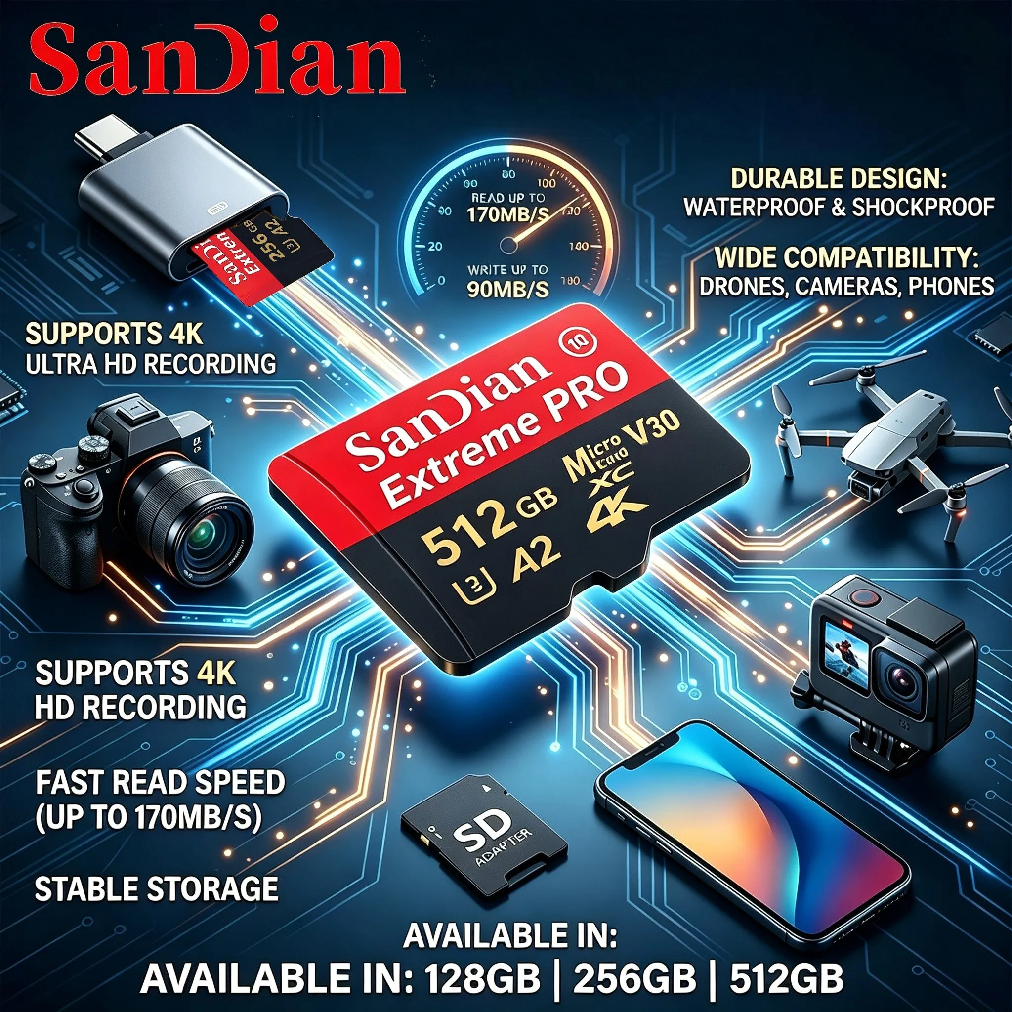 Smart TF Cards 32GB 64GB 512GB Micro TF SD Card Memory Card SD Cards for Phone/Smart TV/Speaker/Router/VR Headset/MP3 Player