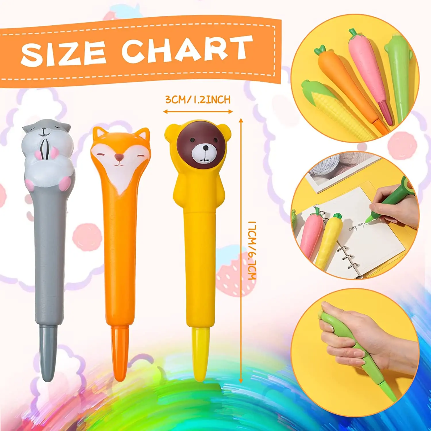 Squishy and Cute Kawaii Pen Kawaii Accessories Cute Girl Pens Animal Fruit Shaped Stress Relief Pens Cute School Supplies