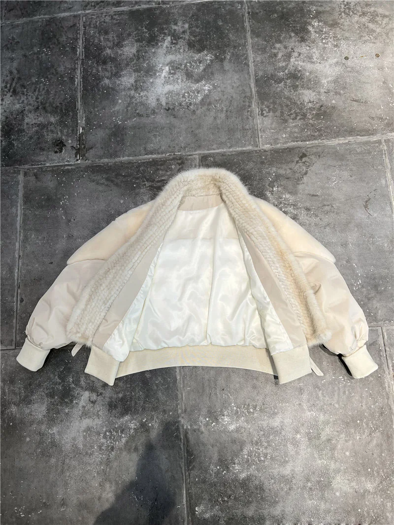 2025 Women's Clothing Elegant short slim fit mink braided collar down jacketAutumn Winter New 1104