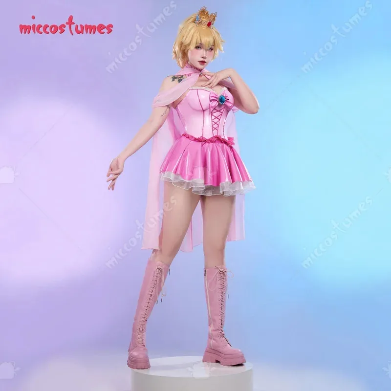 

25COSMiccostumes Women's Peach Derivative Corset Skirt Set Princess Cosplay Costume Pink Outfit Halter Top and Skirt with Shawl