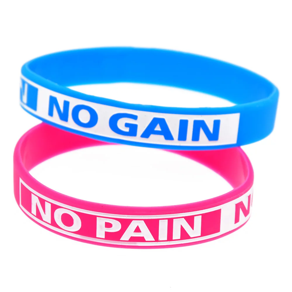 50 Stück Motivierende Fitness-Gummibänder, 1/2 Zoll breit, „No Pain No Gain“-Silikonarmbänder, 4 Farben erhältlich – Detail 2