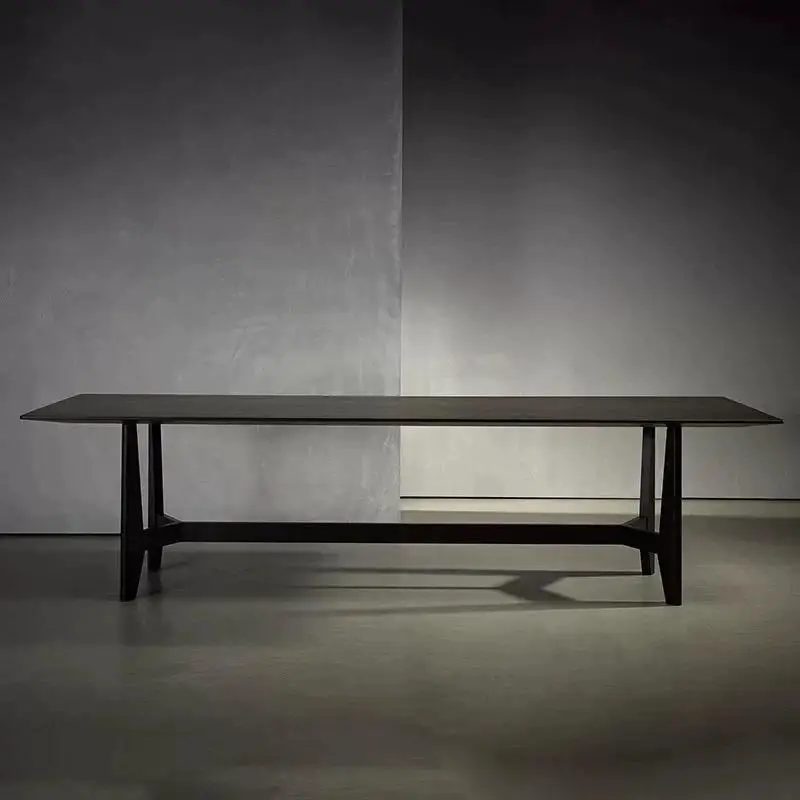 

Medieval style solid wood dining table Home living room Black long table Ash wood retro designer desk Creative desk