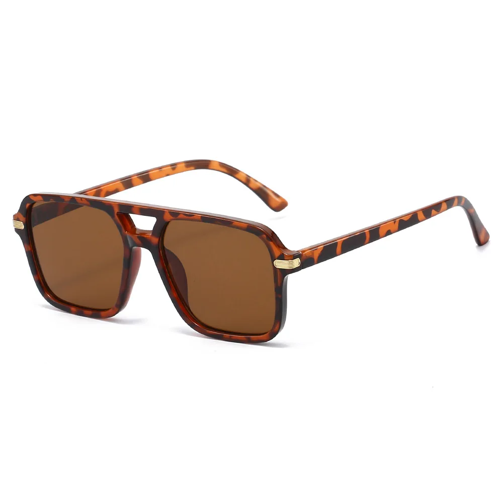 New Retro Square Double Beam Women Sunglasses 2025 Personality Leopard Print Fashion Casual Men High Quality Gafas de sol UV400